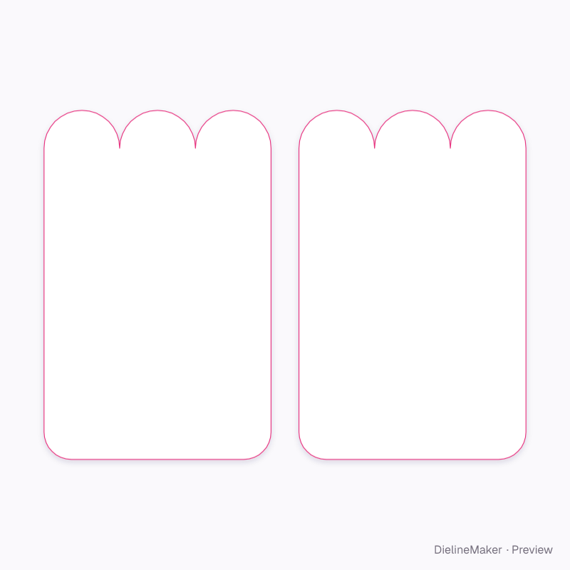 Scalloped jelly sachet 13 × 20 cm flat dieline