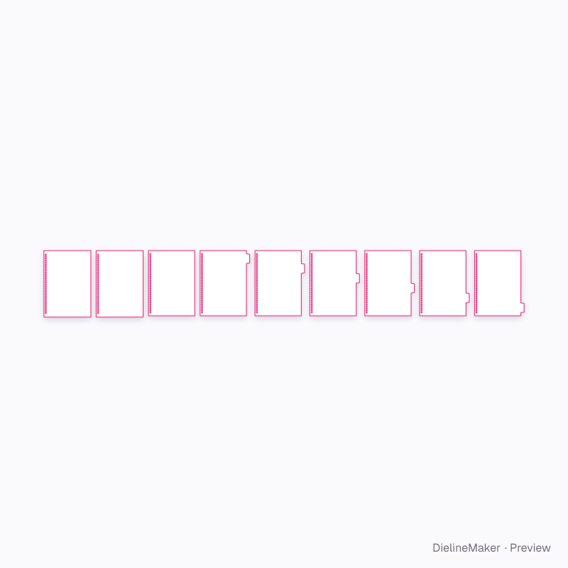 Tabbed spiral planner flat dieline