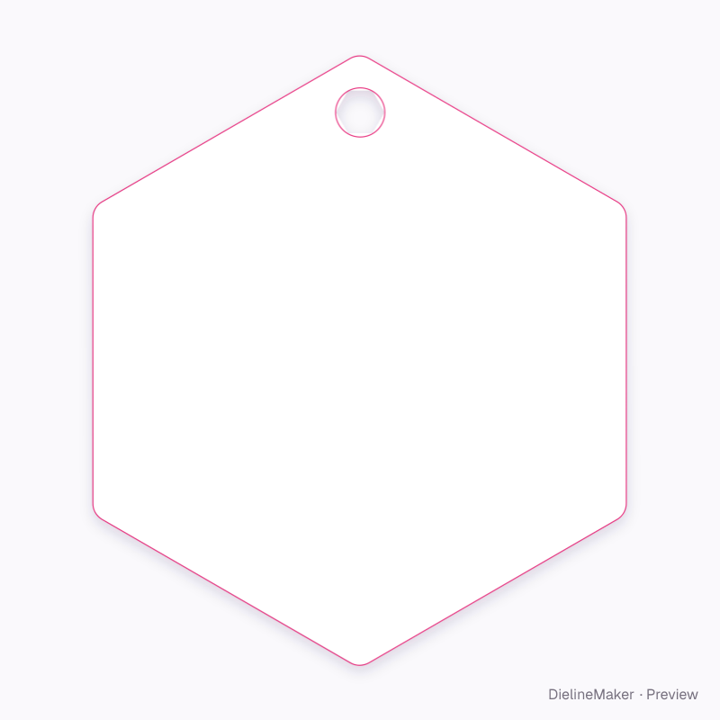Point-top hexagon hang tag flat dieline