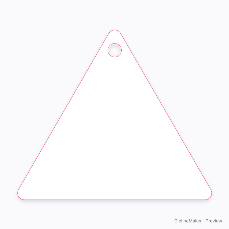 Equilateral triangle hang tag flat dieline