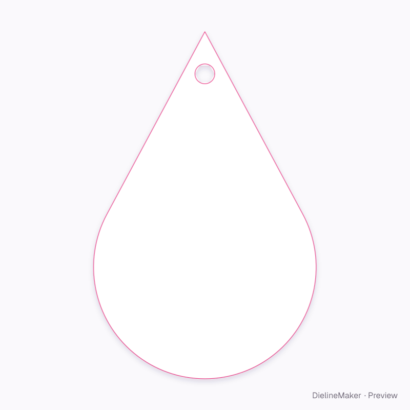 Water-drop hang tag flat dieline