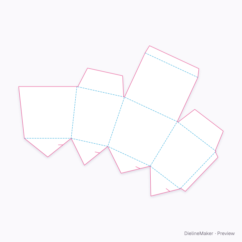 Tapered carton with interlocking bottom flat dieline