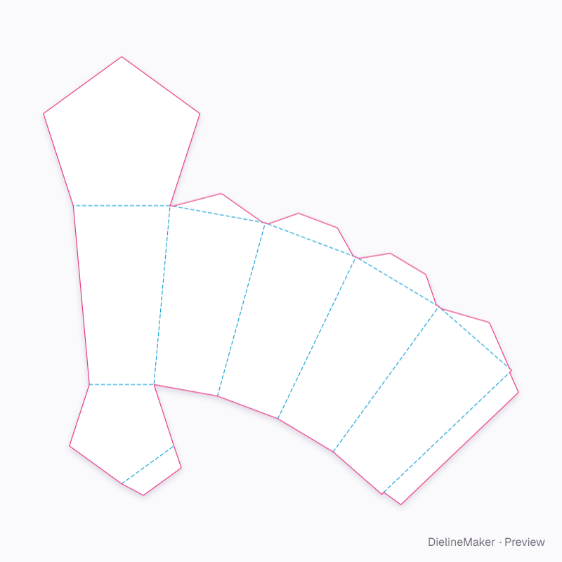 Tapered pentagon carton flat dieline