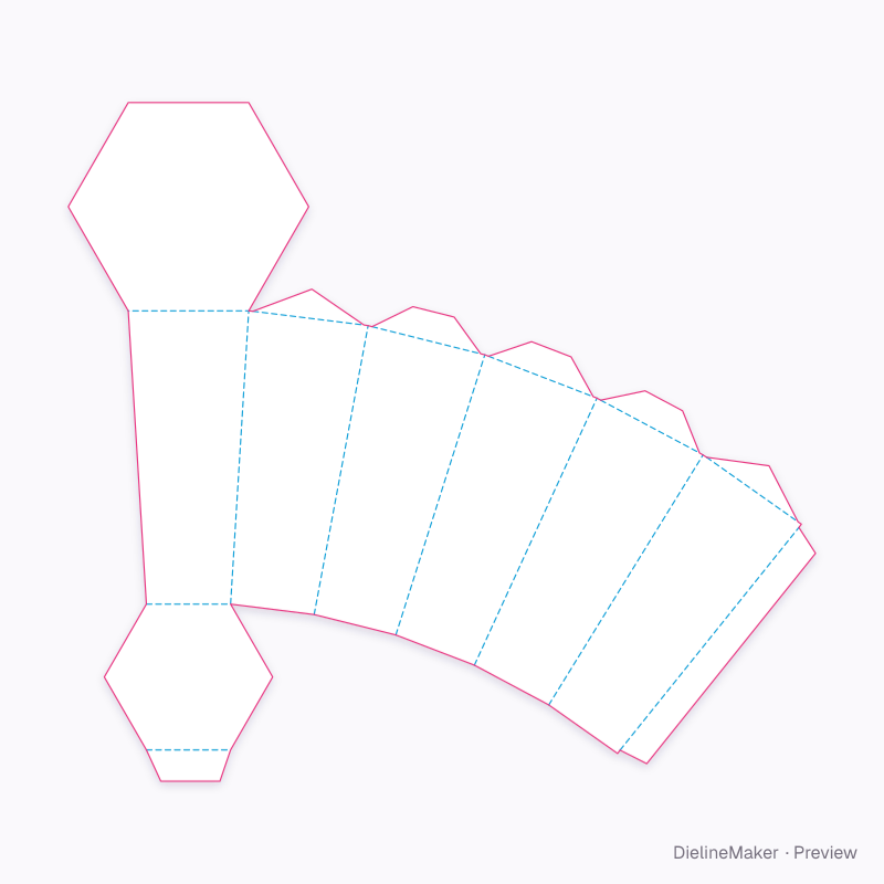 Tapered polygon tube flat dieline