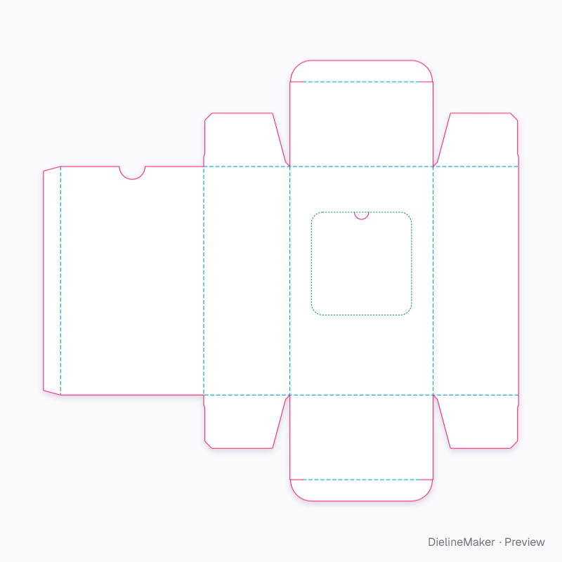 Tuck carton with front tear-out window flat dieline