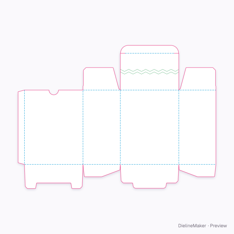 Snap-bottom carton with zigzag lid strip flat dieline
