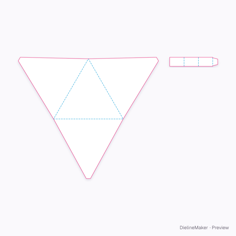 Triangular pyramid with collar flat dieline