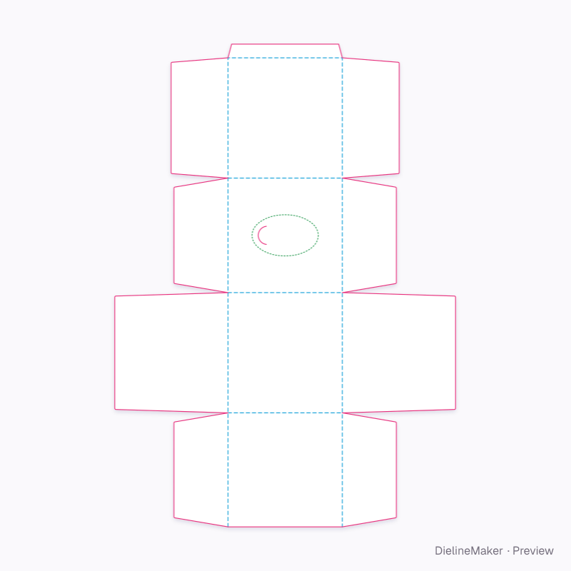 Compact cube tissue carton — Tissue box flat dieline