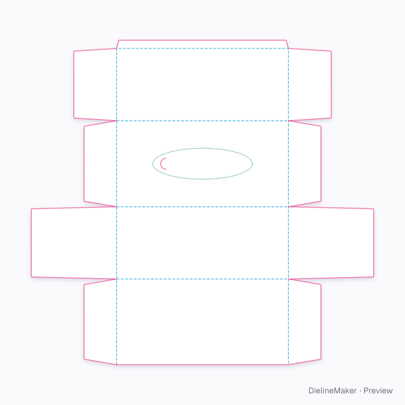 Family tissue carton — Tissue box flat dieline