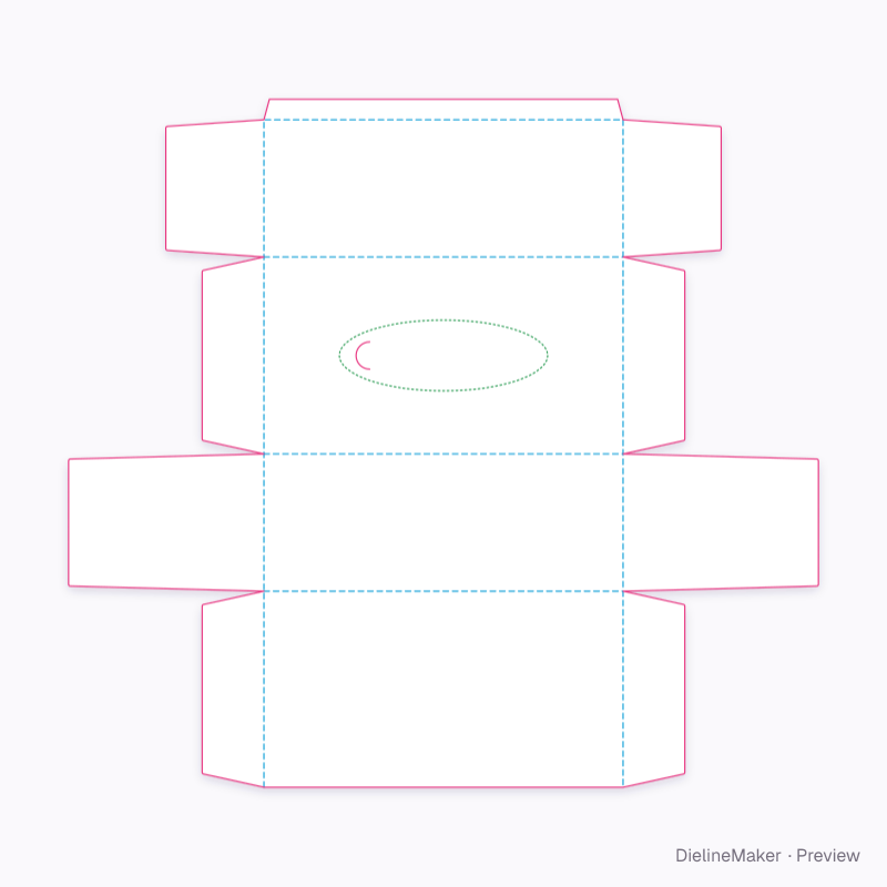 Vanity tissue carton — Tissue box flat dieline