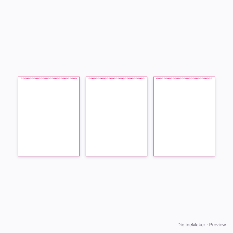 US Letter top-bound spiral notepad flat dieline
