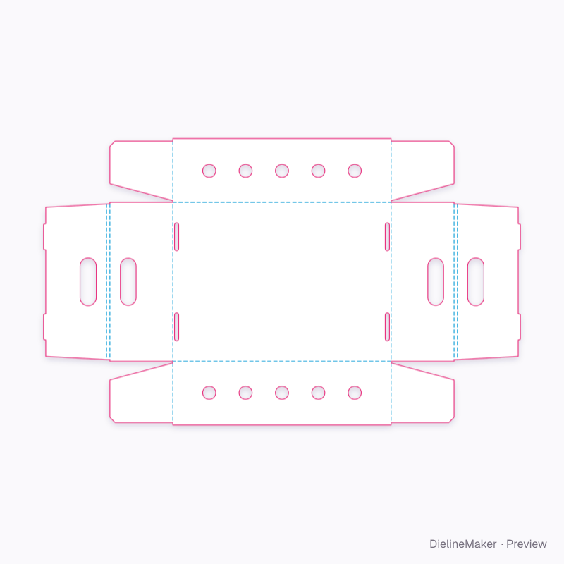 Vented produce tray with hand holes 400×300×120 flat dieline