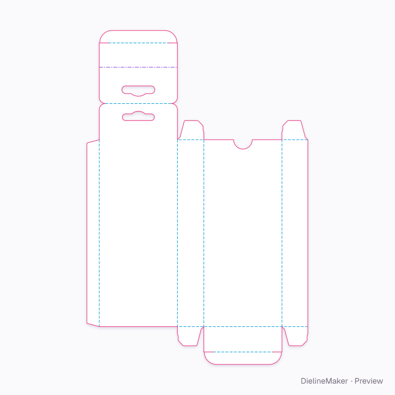 Hair accessory hanging carton — Tuck top hanger flat dieline
