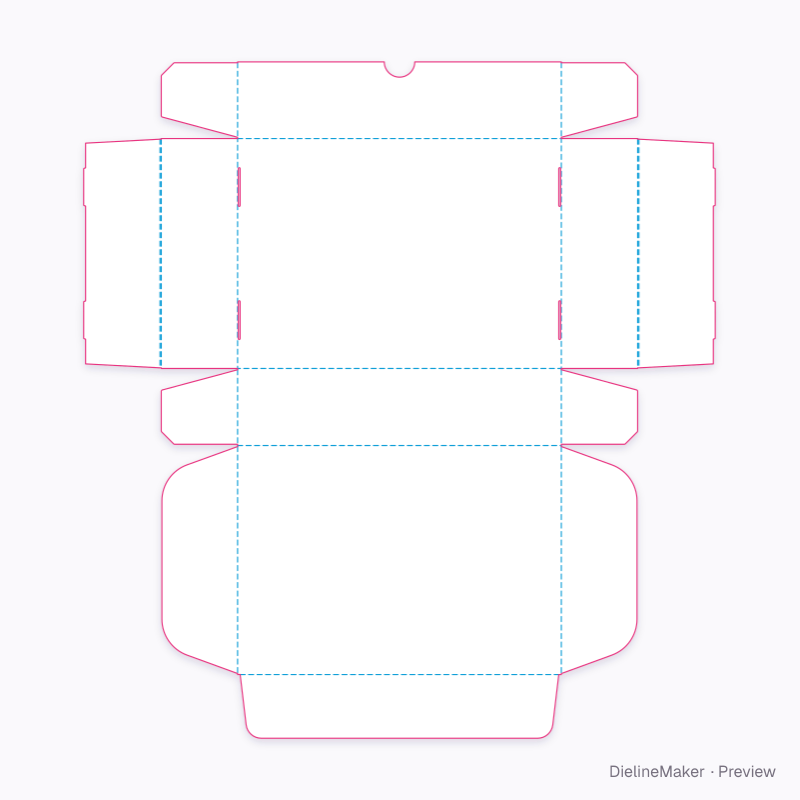 Turn-over hinged-lid tray flat dieline