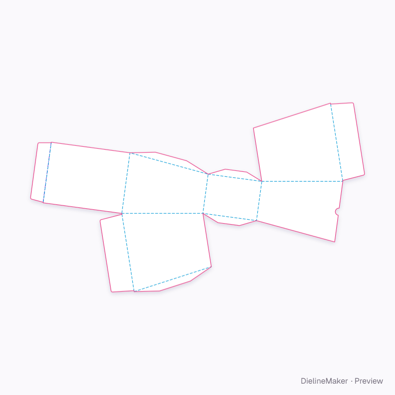 Flared tuck gift carton flat dieline