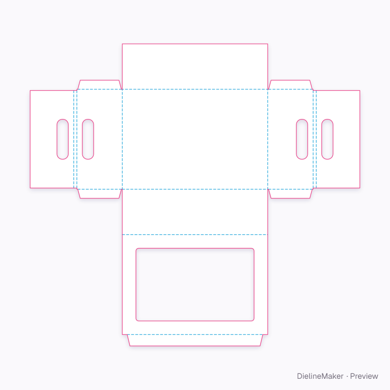 Windowed carry mailer flat dieline