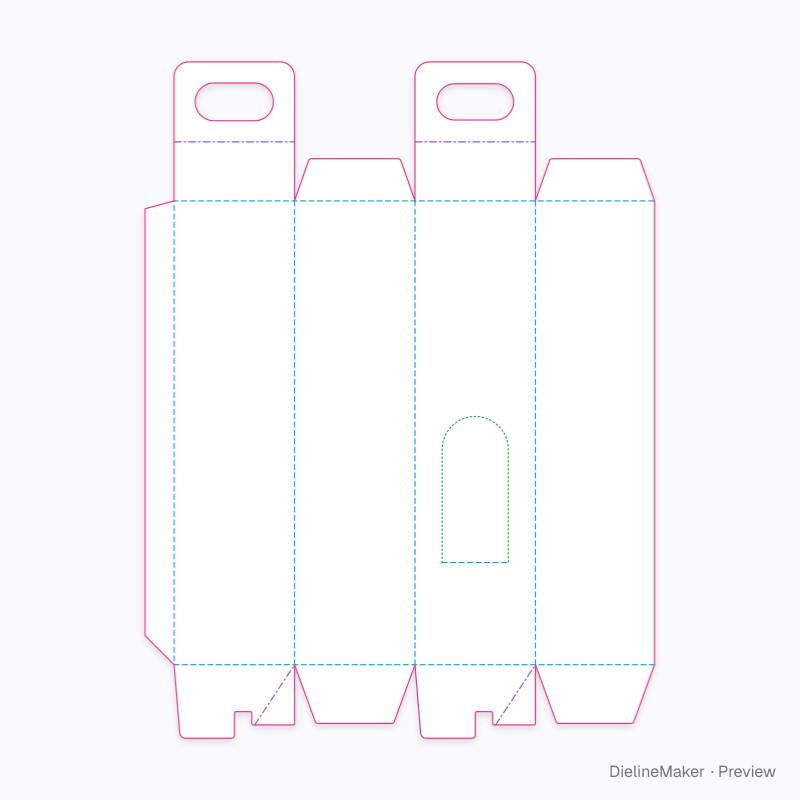 Wine carrier with window flat dieline