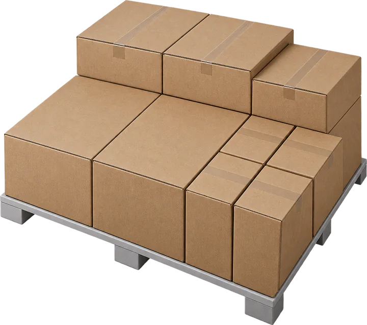 Corrugated cases arranged in modular layers on a platform