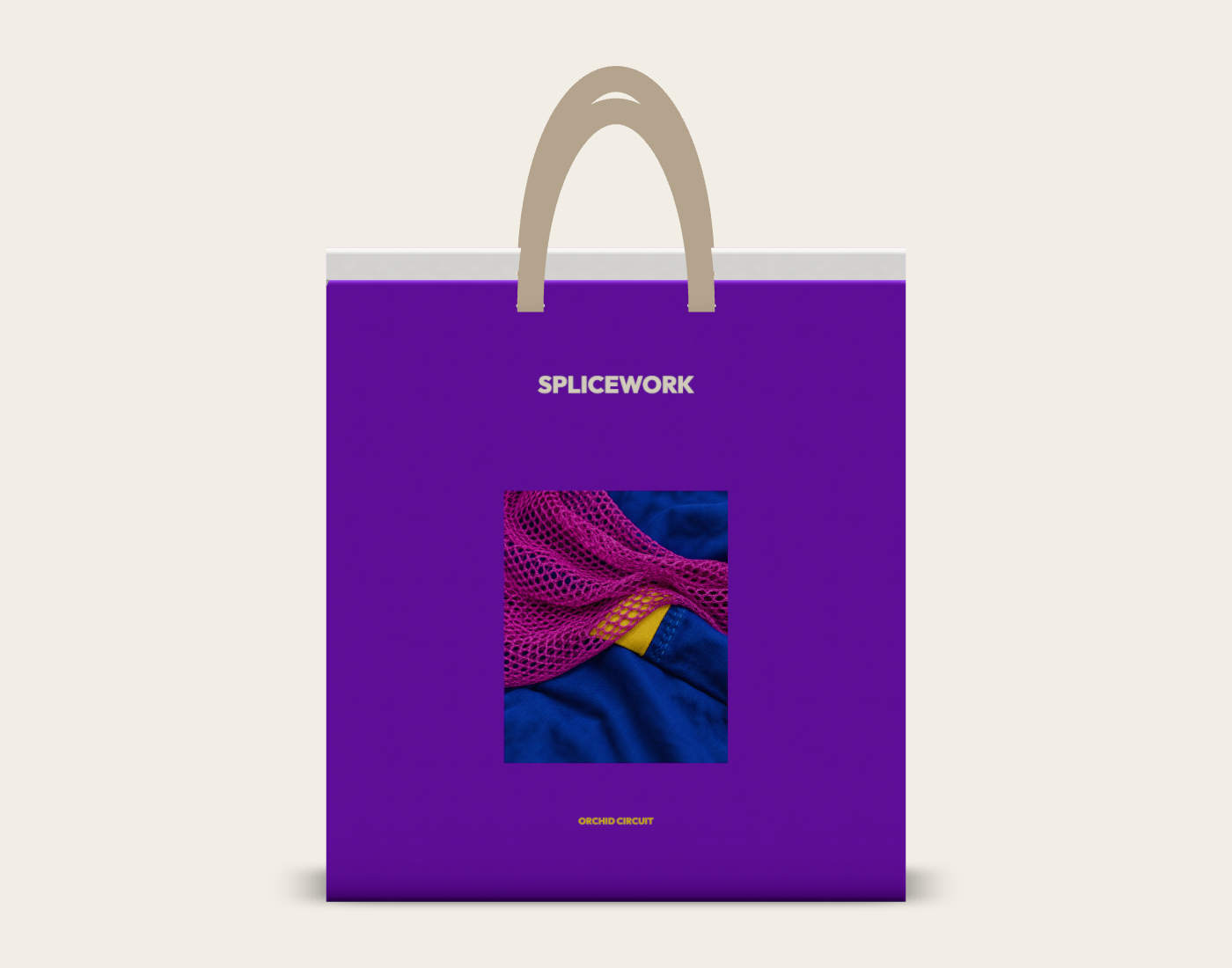 SPLICEWORK · Orchid Circuit, ribbon-handle carry bag: native back proof