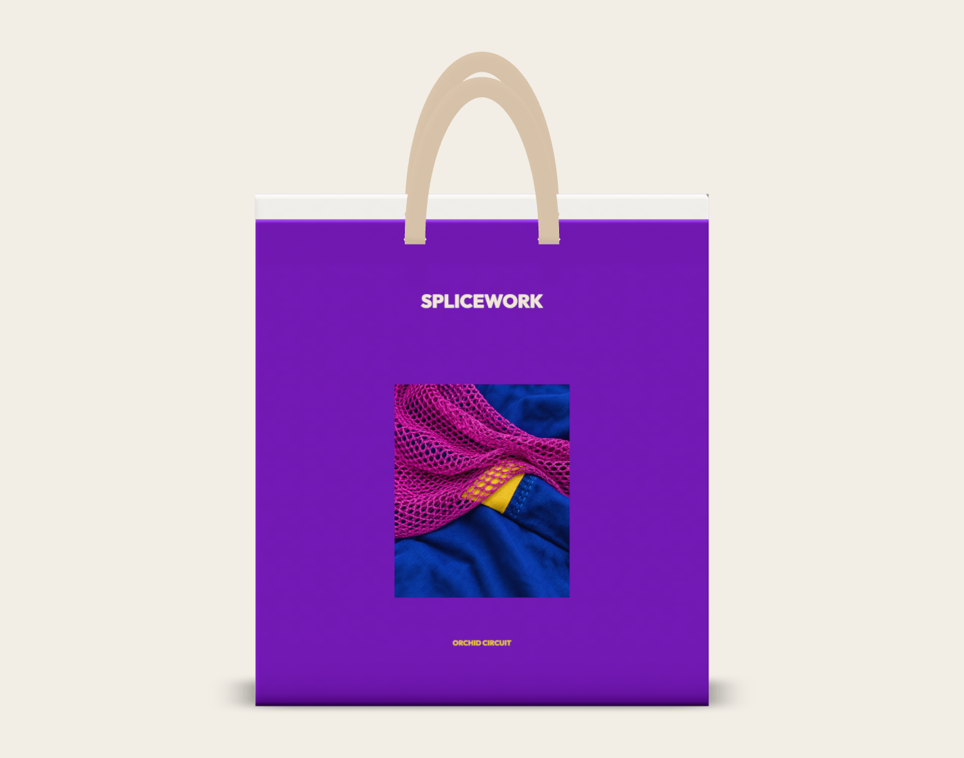 SPLICEWORK · Orchid Circuit, ribbon-handle carry bag: native front proof