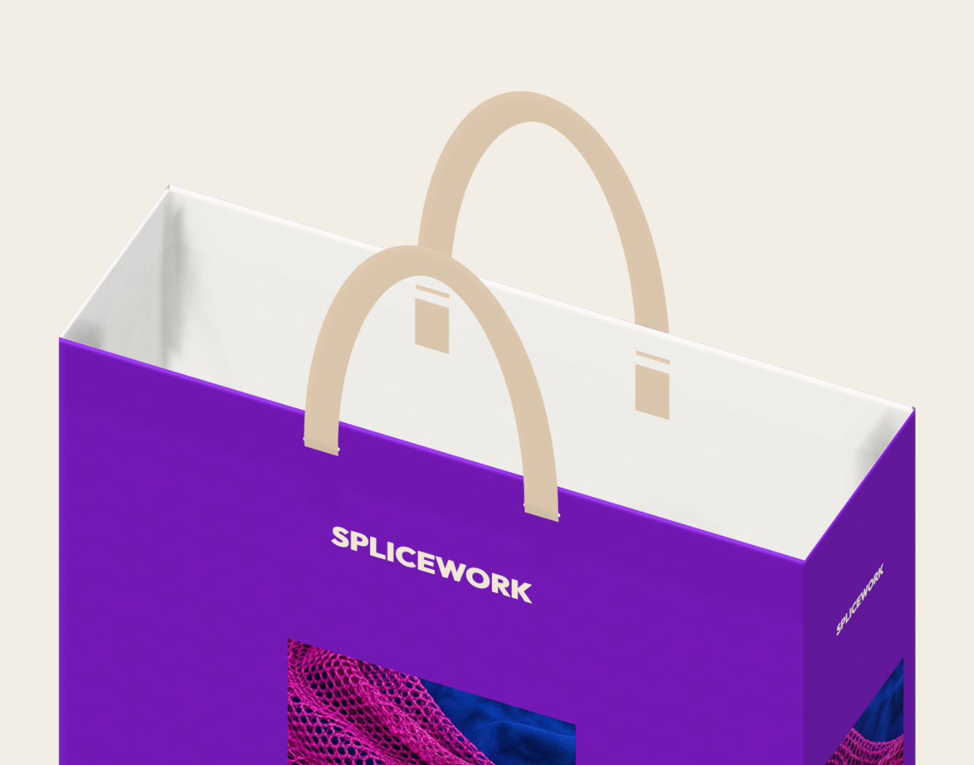 SPLICEWORK · Orchid Circuit, ribbon-handle carry bag: native handle proof