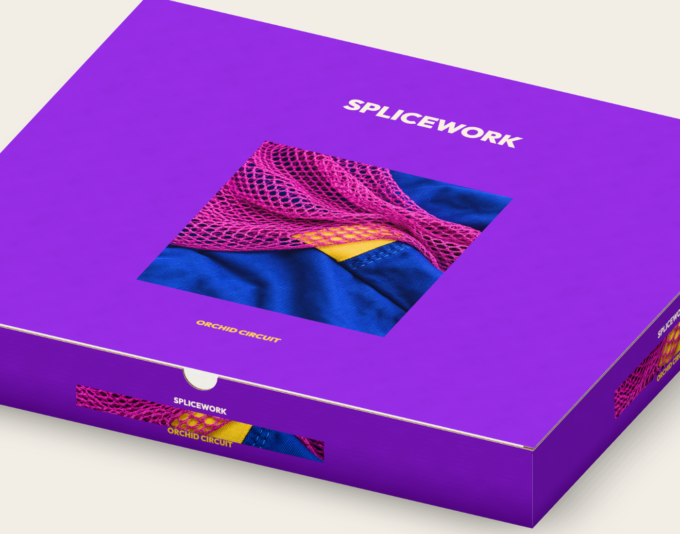 SPLICEWORK · Orchid Circuit, coordinated structural mailer: native detail proof
