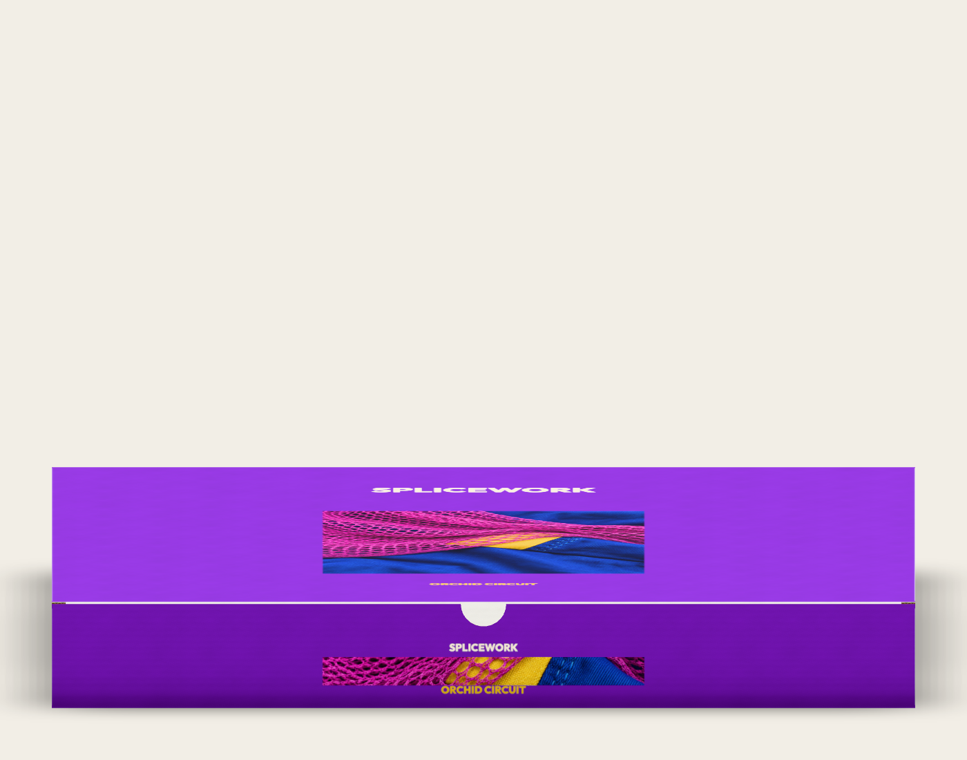 SPLICEWORK · Orchid Circuit, coordinated structural mailer: native front proof