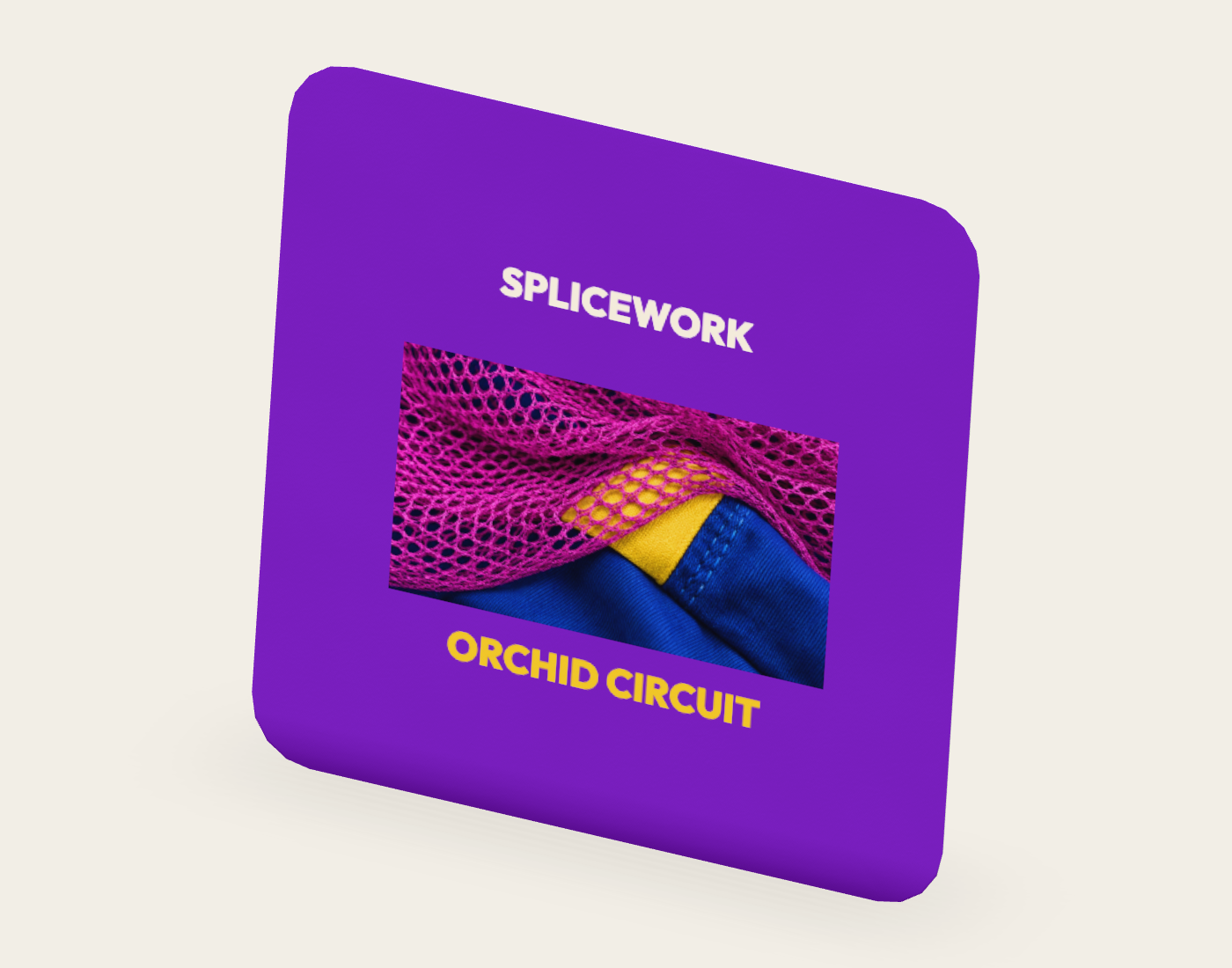 SPLICEWORK · Orchid Circuit, coordinated sticker: native three-quarter proof