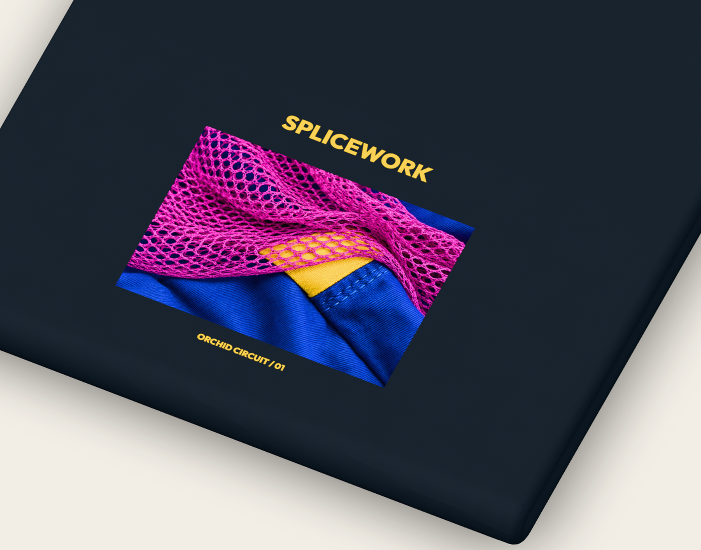 SPLICEWORK · Orchid Circuit, folded tee decoration reference: native detail proof