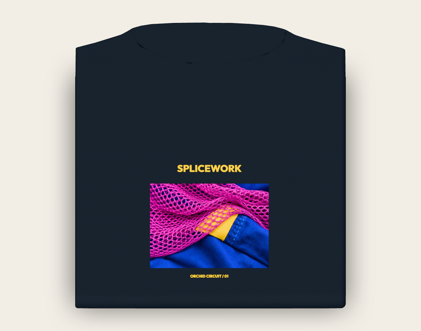 SPLICEWORK · Orchid Circuit, folded tee decoration reference: native front proof