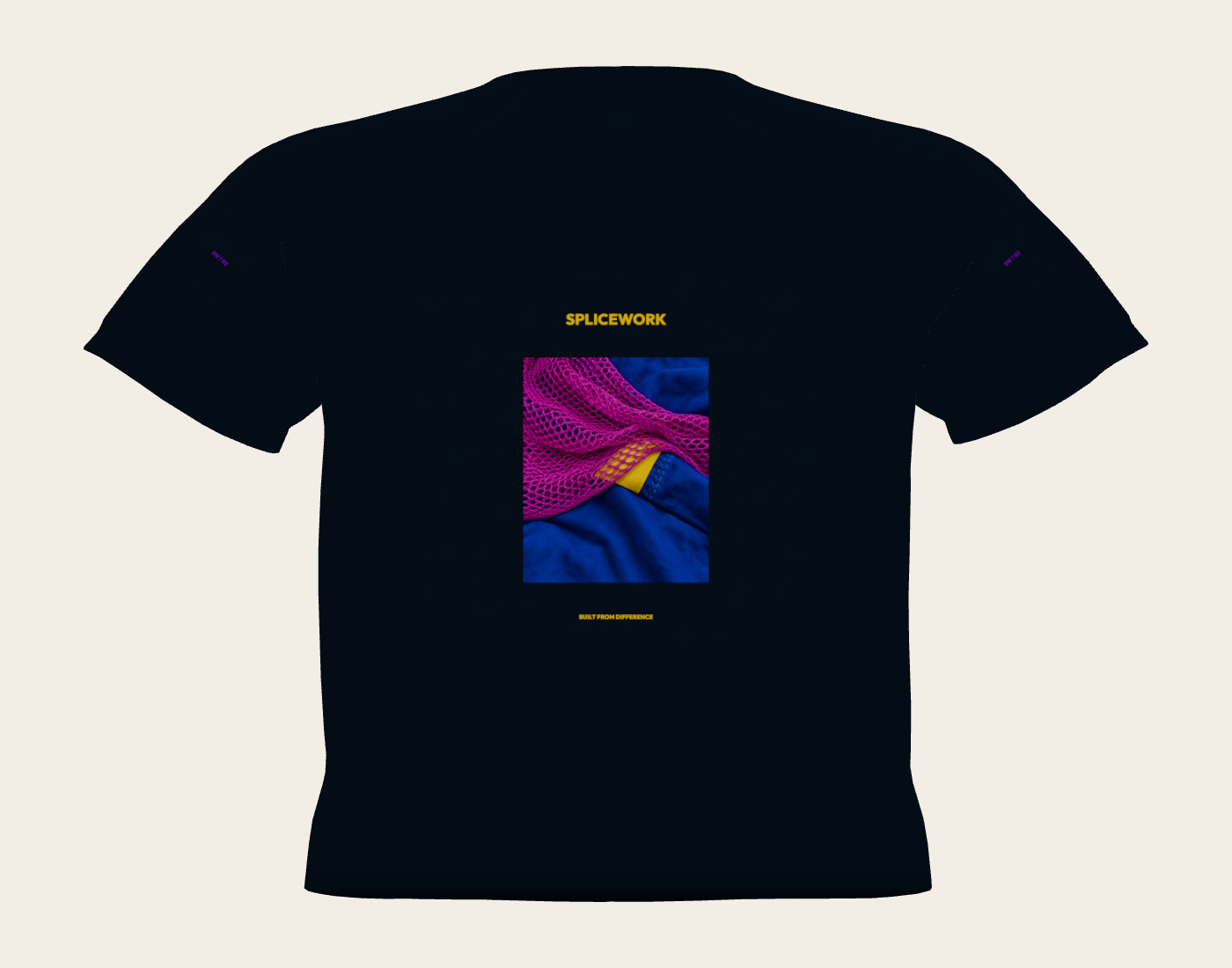 SPLICEWORK · Orchid Circuit, folded tee decoration reference: native unfolded-back proof