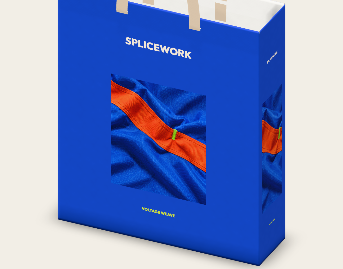 SPLICEWORK · Voltage Weave, ribbon-handle carry bag: native detail proof
