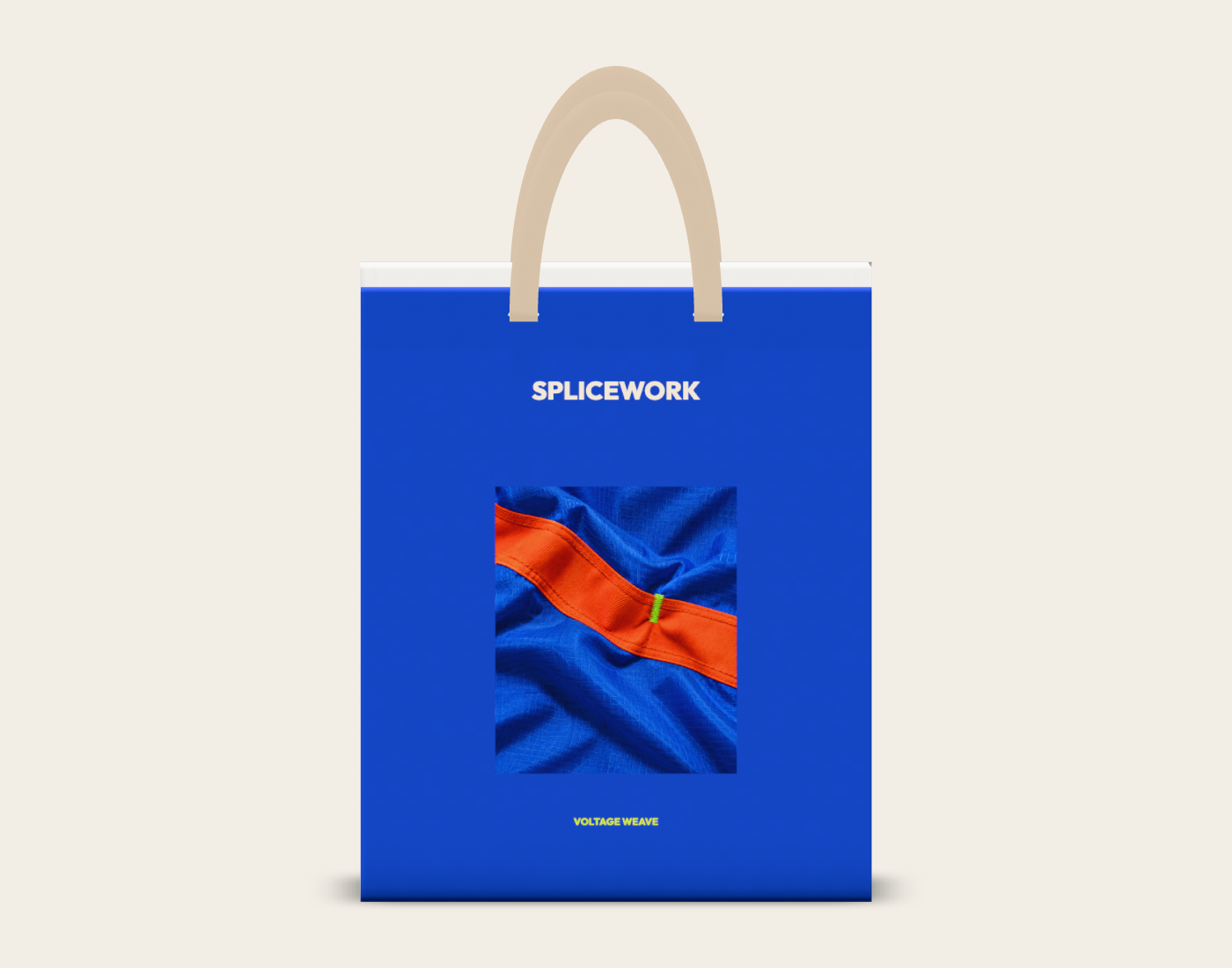 SPLICEWORK · Voltage Weave, ribbon-handle carry bag: native front proof