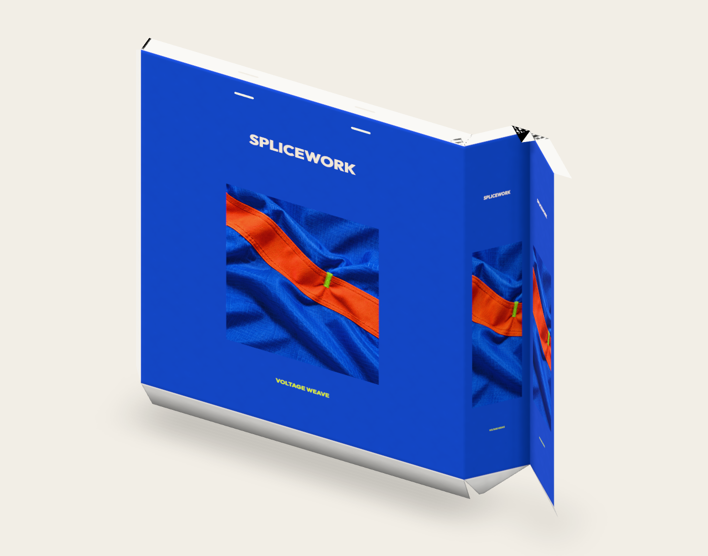 SPLICEWORK · Voltage Weave, ribbon-handle carry bag: native intermediate proof