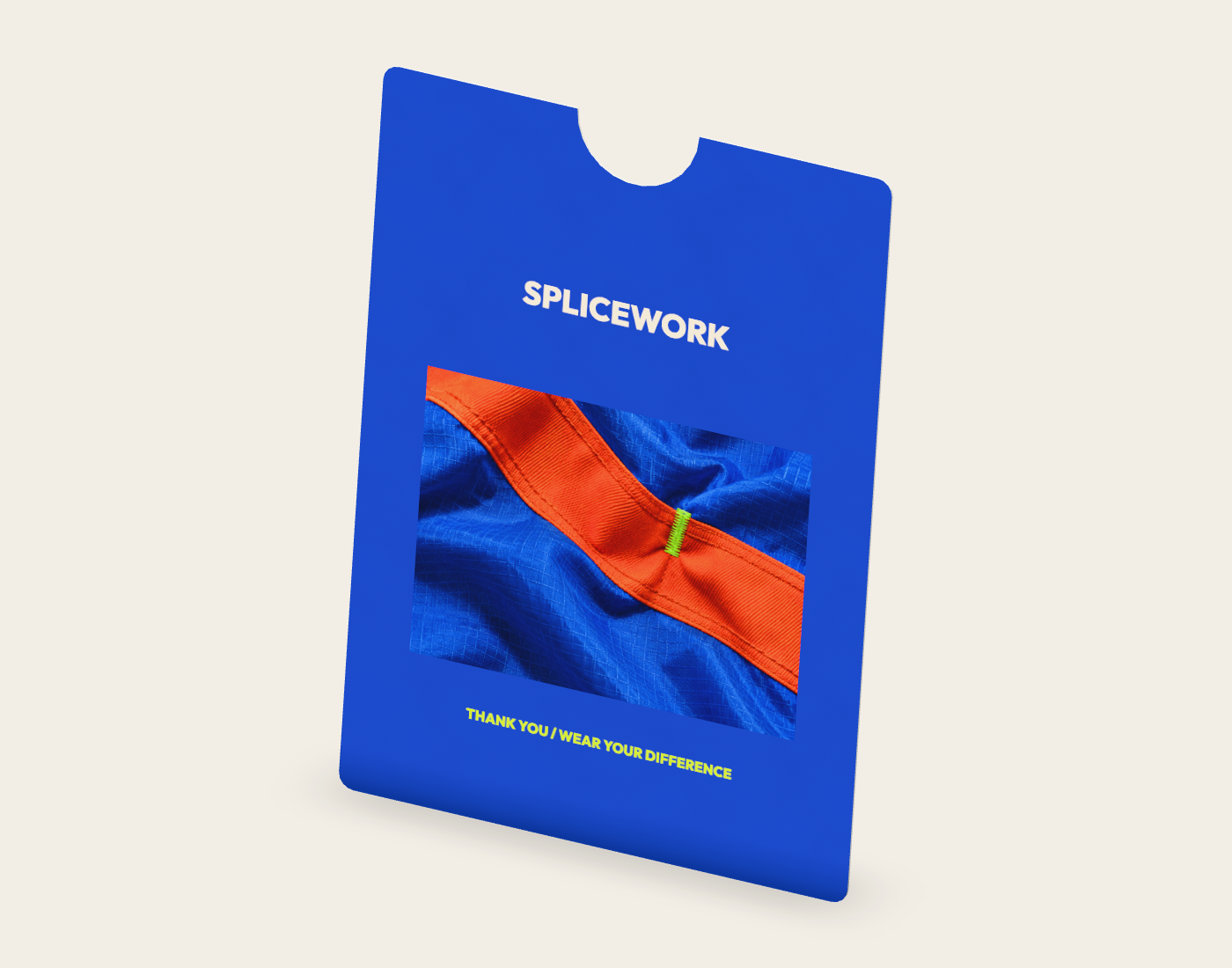 SPLICEWORK · Voltage Weave, thank-you card: native three-quarter proof