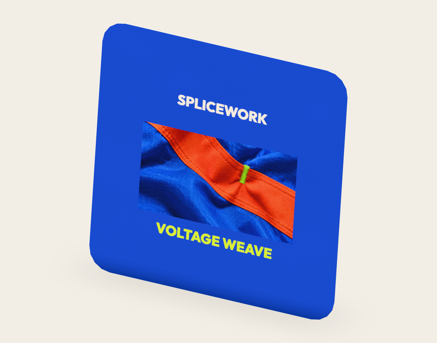 SPLICEWORK · Voltage Weave, coordinated sticker: native three-quarter proof