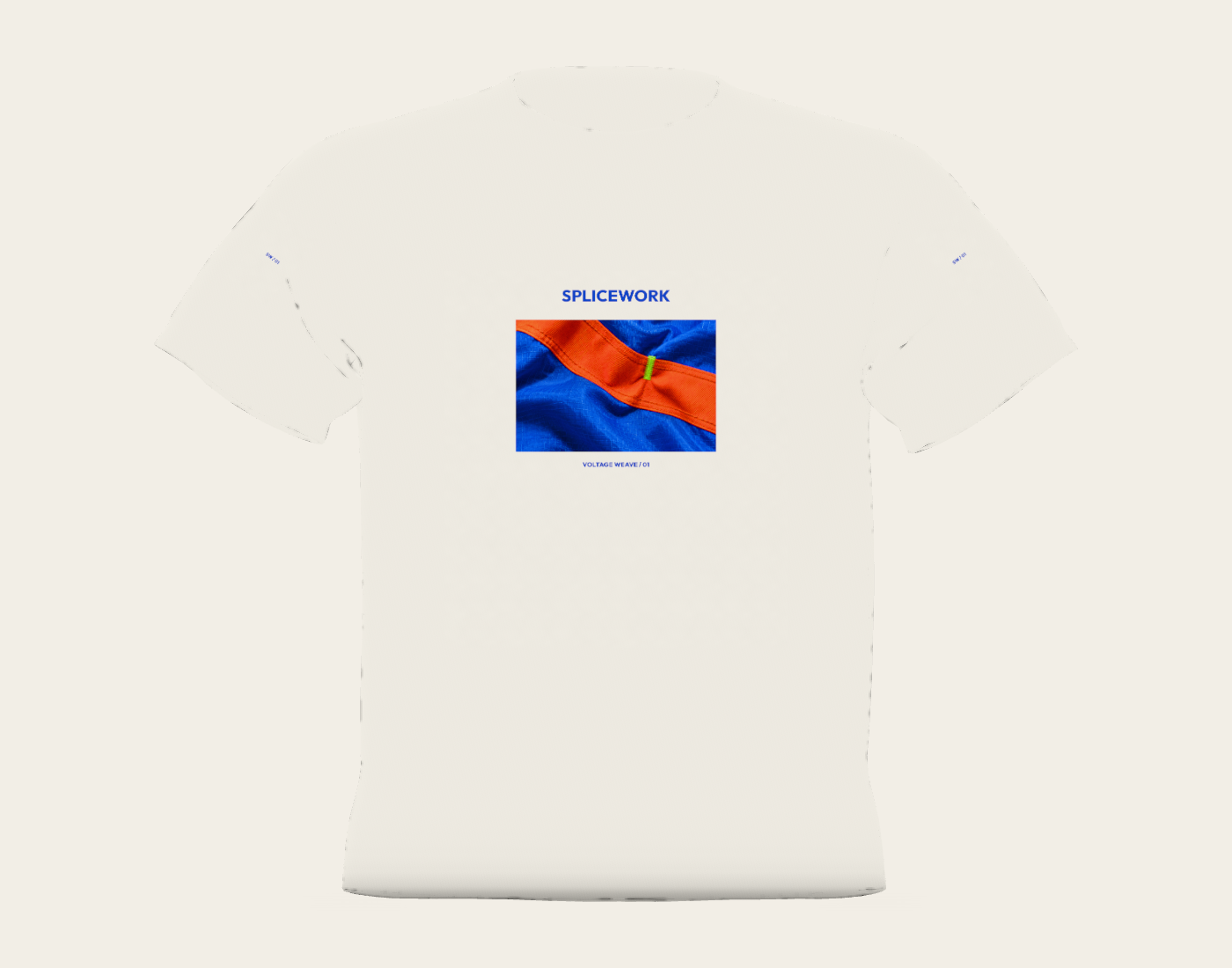 SPLICEWORK · Voltage Weave, folded tee decoration reference: native flat proof