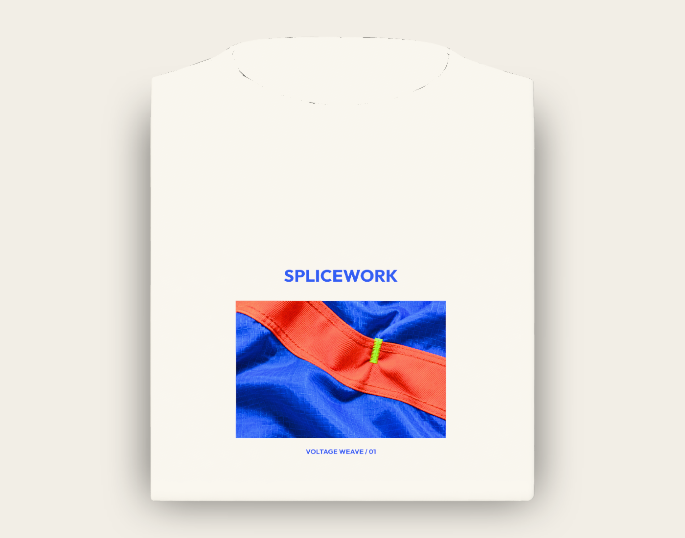SPLICEWORK · Voltage Weave, folded tee decoration reference: native front proof