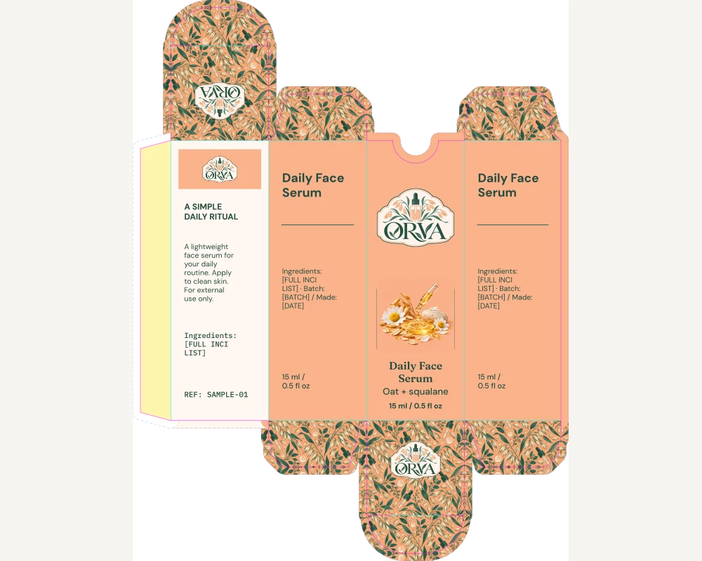ORVA flat serum carton artwork with cut and crease lines
