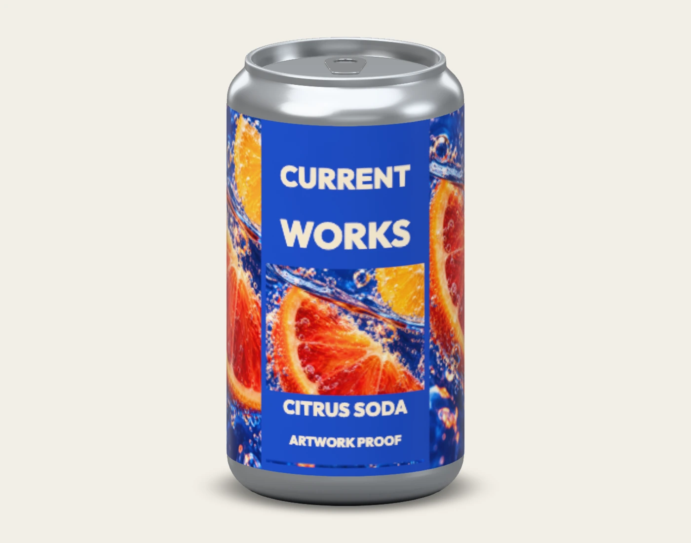CURRENT WORKS single beverage can, front native proof