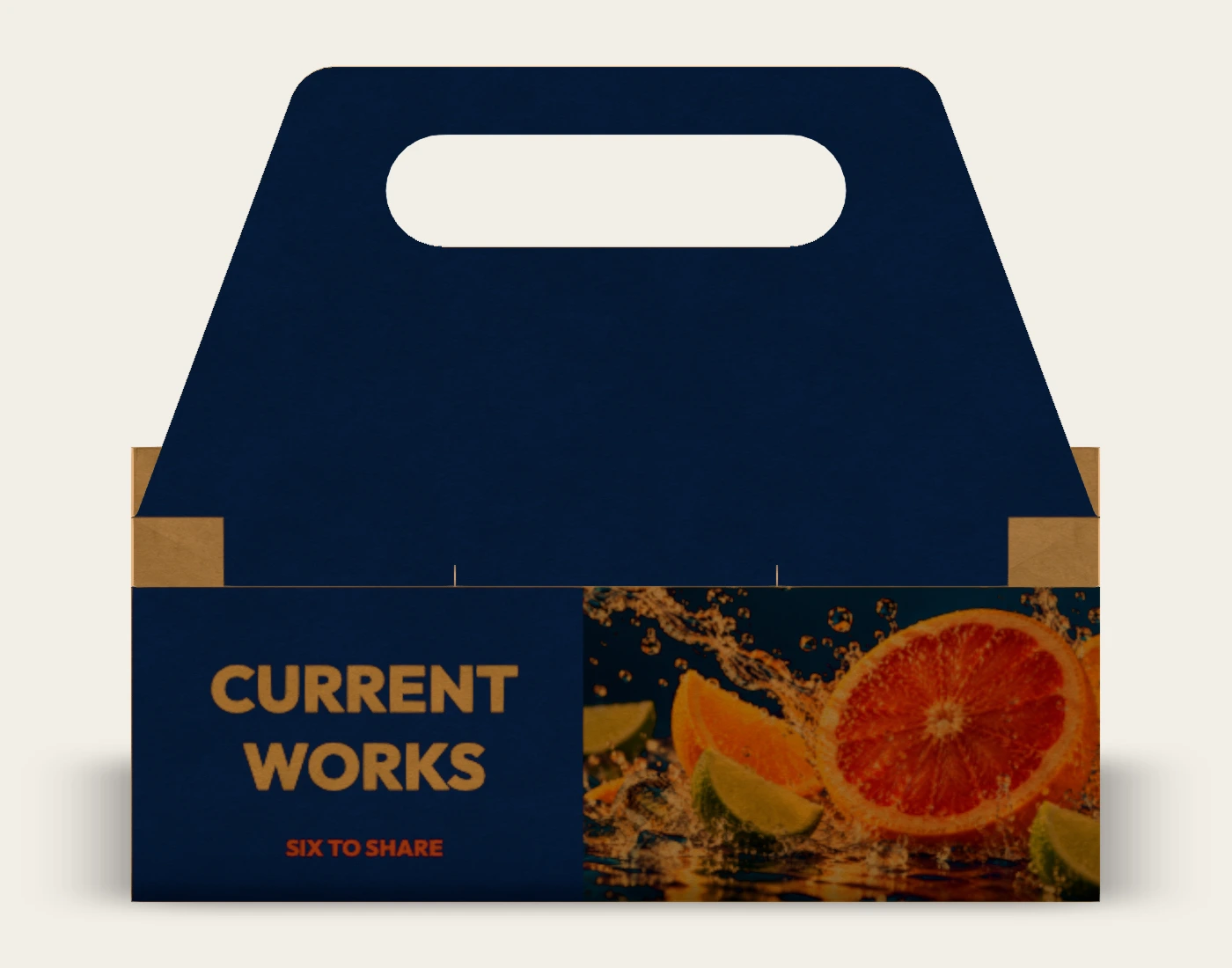 CURRENT WORKS six-can paperboard carrier, back native proof