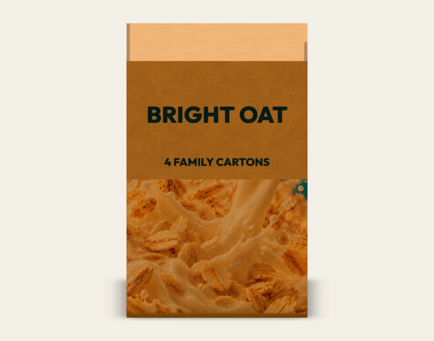 BRIGHT OAT four-carton shipping case, front native proof