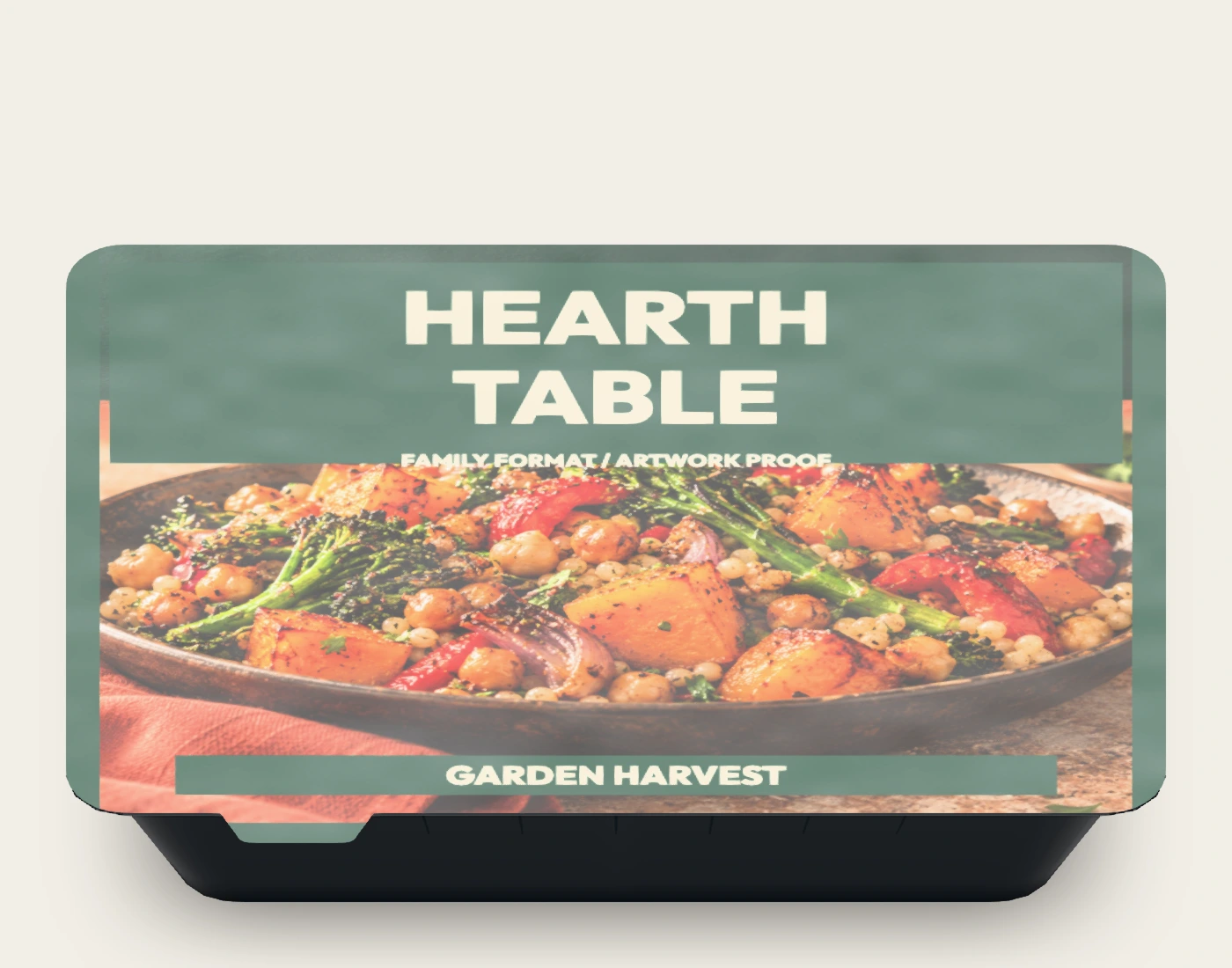 HEARTH TABLE family tray · sealed view, front native proof