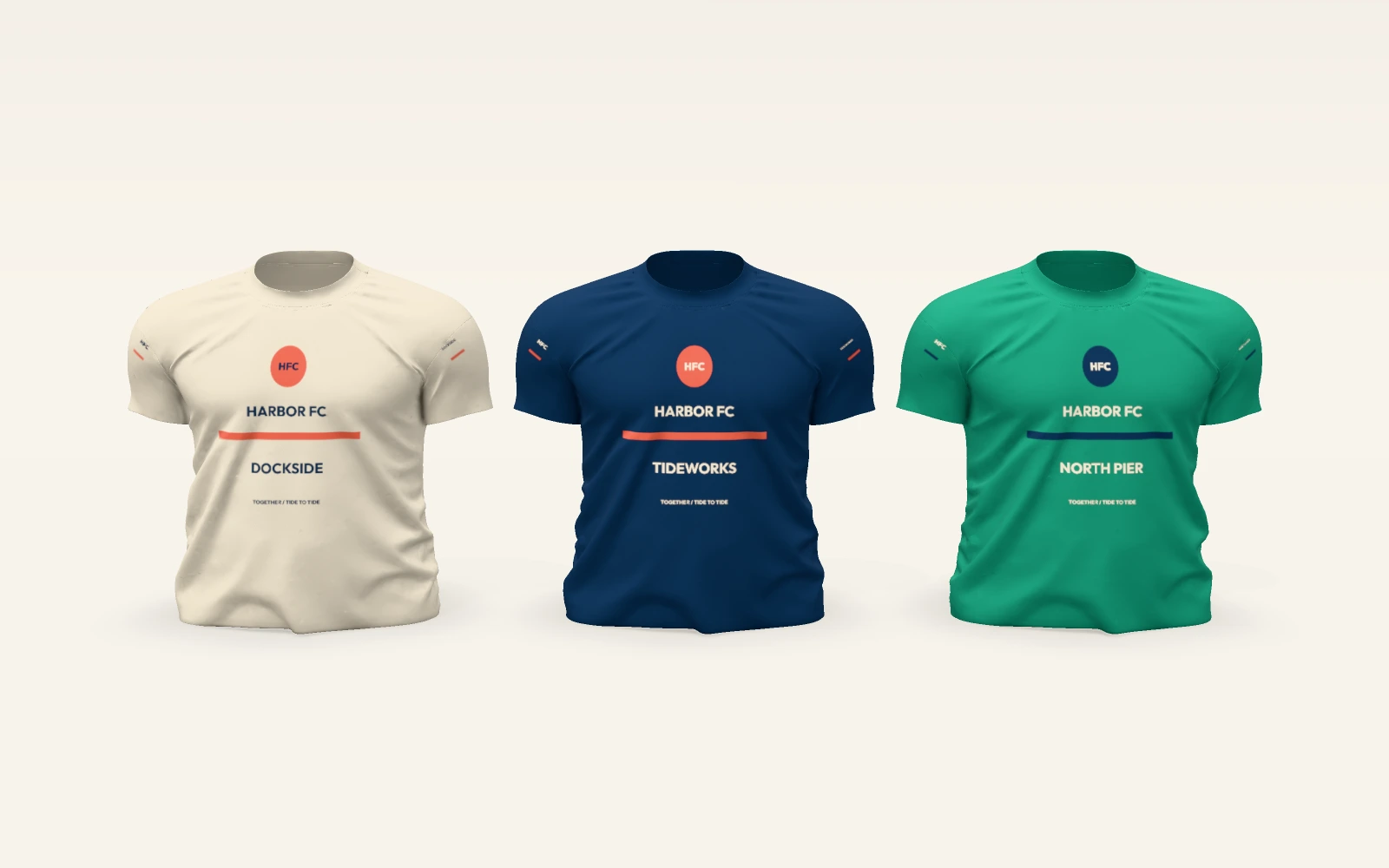 HARBOR FC coordinated native scene: home, away and keeper jerseys